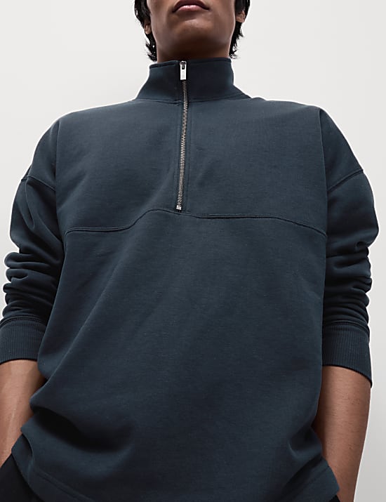 Cotton Rich Funnel Neck Half Zip Sweatshirt
