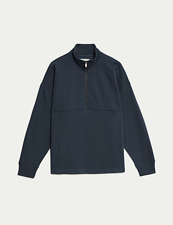 Cotton Rich Funnel Neck Half Zip Sweatshirt