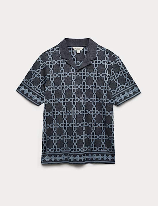Pure Cotton AOP Geo Revere Jacquard Polo
