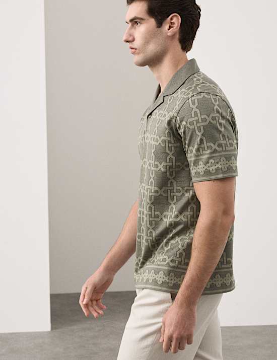 Pure Cotton AOP Geo Revere Jacquard Polo