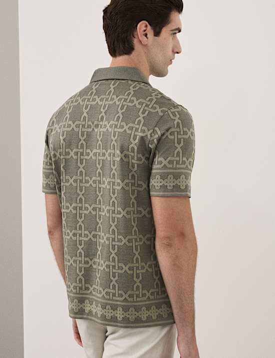 Pure Cotton AOP Geo Revere Jacquard Polo