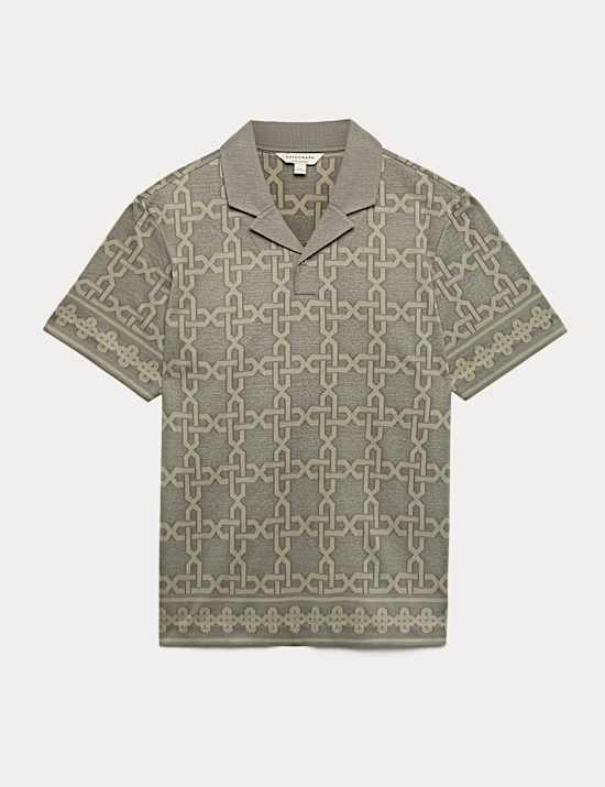 Pure Cotton AOP Geo Revere Jacquard Polo