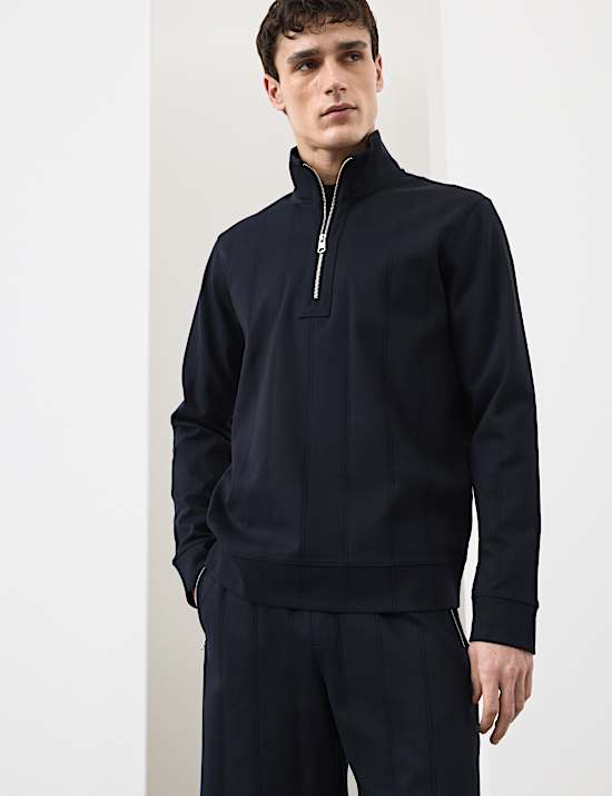 Pure Cotton Textured Striped Half Zip Jacket