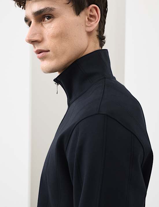 Pure Cotton Textured Striped Half Zip Jacket