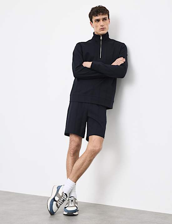 Pure Cotton Textured Striped Half Zip Jacket