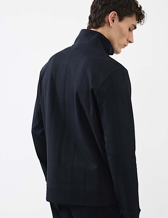 Pure Cotton Textured Striped Half Zip Jacket