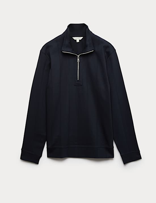 Pure Cotton Textured Striped Half Zip Jacket