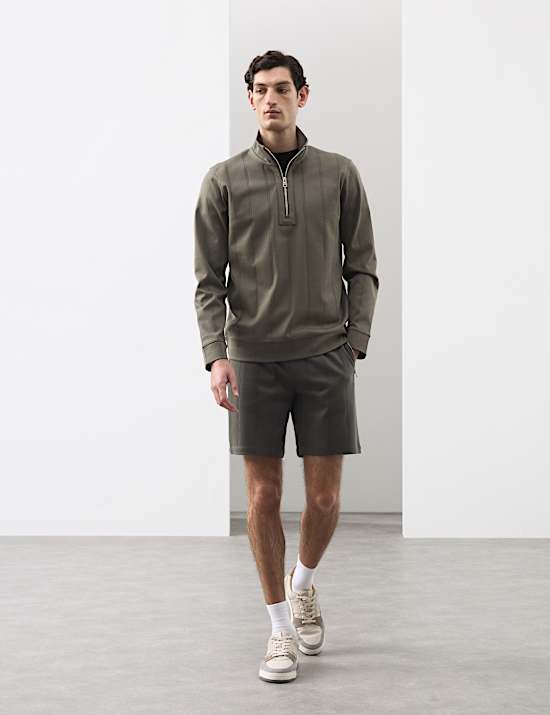 Pure Cotton Textured Striped Half Zip Jacket