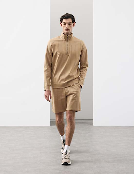 Pure Cotton Textured Striped Half Zip Jacket