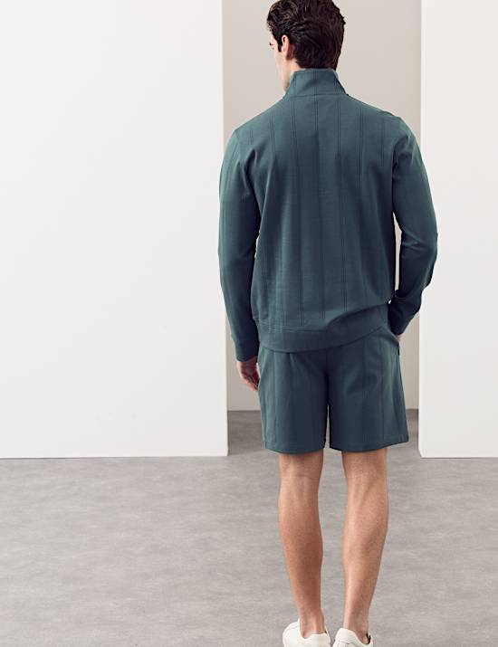 Pure Cotton Textured Striped Half Zip Jacket