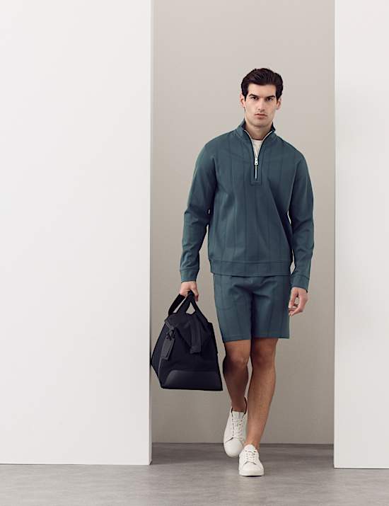 Pure Cotton Textured Striped Half Zip Jacket