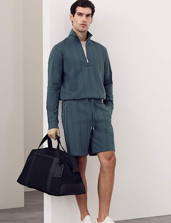 Pure Cotton Textured Striped Half Zip Jacket