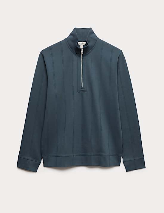 Pure Cotton Textured Striped Half Zip Jacket