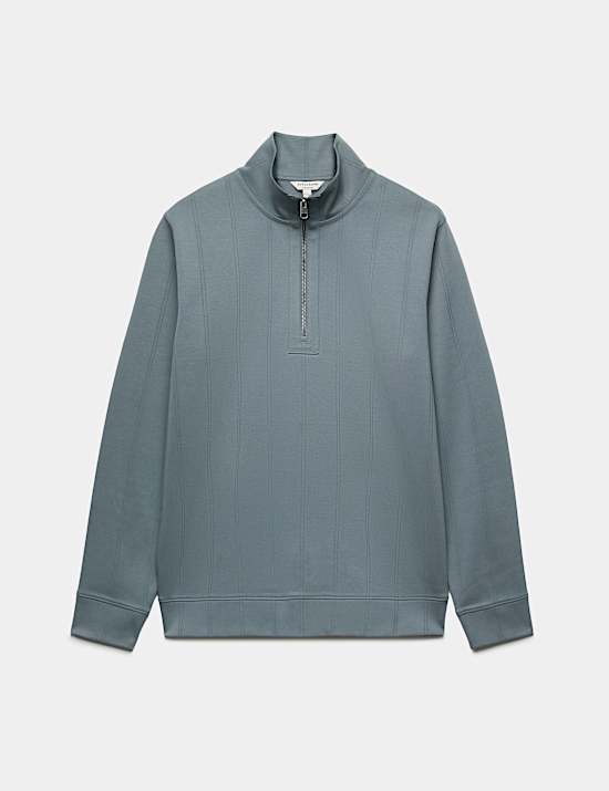 Pure Cotton Drop Needle Striped Half Zip Jacket