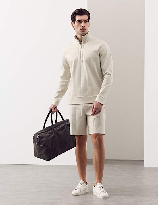 Pure Cotton Textured Striped Half Zip Jacket