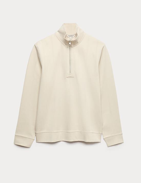 Pure Cotton Textured Striped Half Zip Jacket