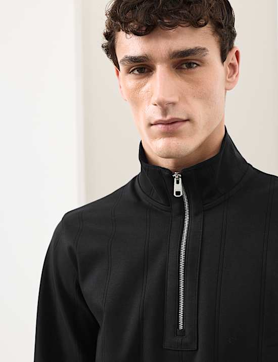 Pure Cotton Textured Striped Half Zip Jacket