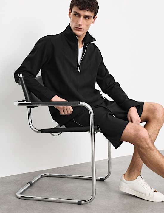 Pure Cotton Textured Striped Half Zip Jacket