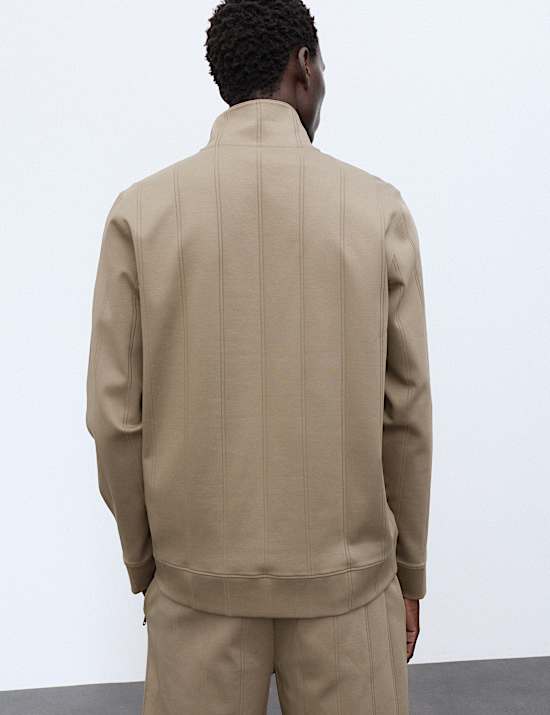 Pure Cotton Drop Needle Striped Half Zip Jacket
