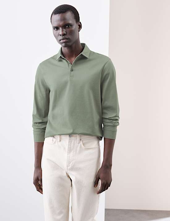 Langarm-Poloshirt aus reiner Supima®-Baumwolle
