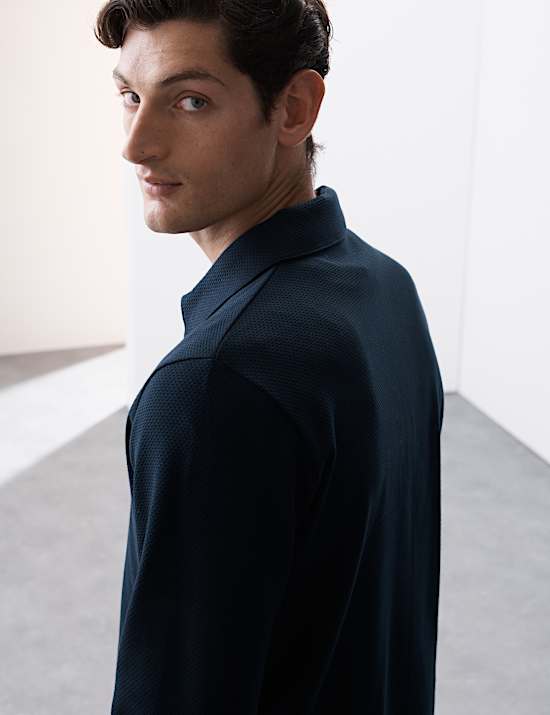 חולצת שרוול ארוך מבד וופל עשיר בכותנה עם רוכסן חלקי