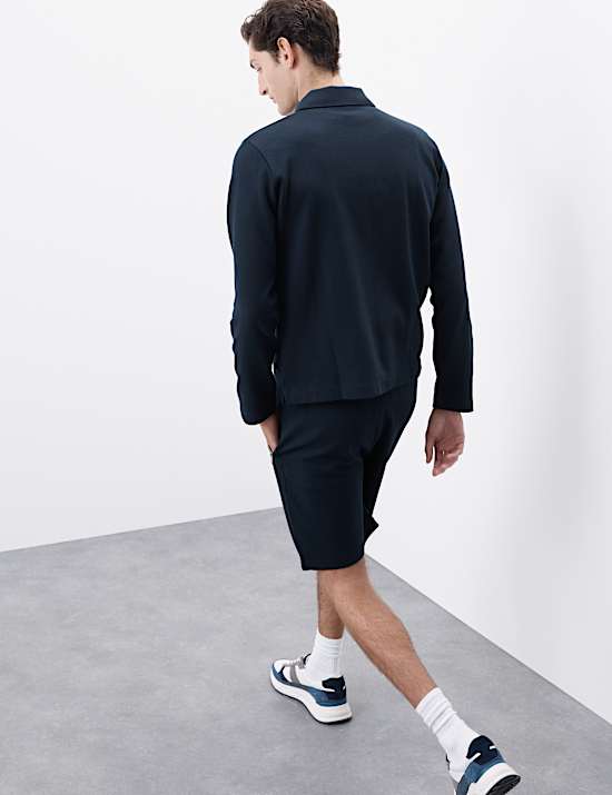 חולצת שרוול ארוך מבד וופל עשיר בכותנה עם רוכסן חלקי