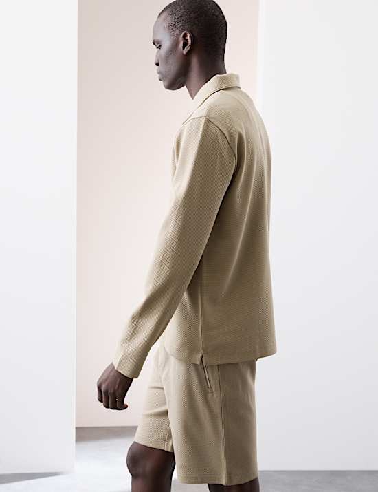 Langarm-Hoodie mit halbem Reißverschluss und hohem Baumwollanteil sowie Waffelmuster