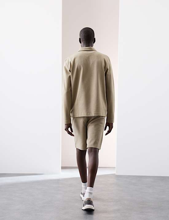 Langarm-Hoodie mit halbem Reißverschluss und hohem Baumwollanteil sowie Waffelmuster