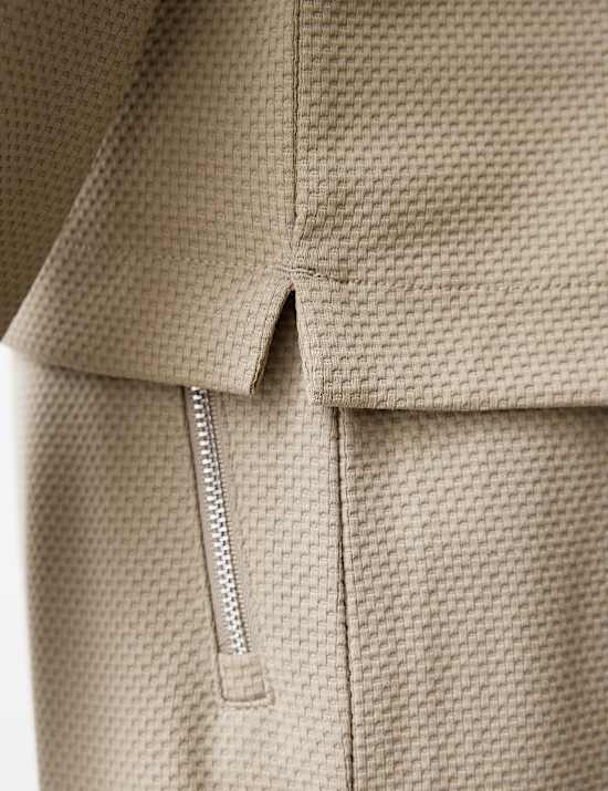 Langarm-Hoodie mit halbem Reißverschluss und hohem Baumwollanteil sowie Waffelmuster