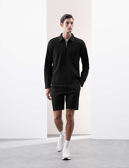 Top zippé mi-hauteur à manches longues en coton gaufré