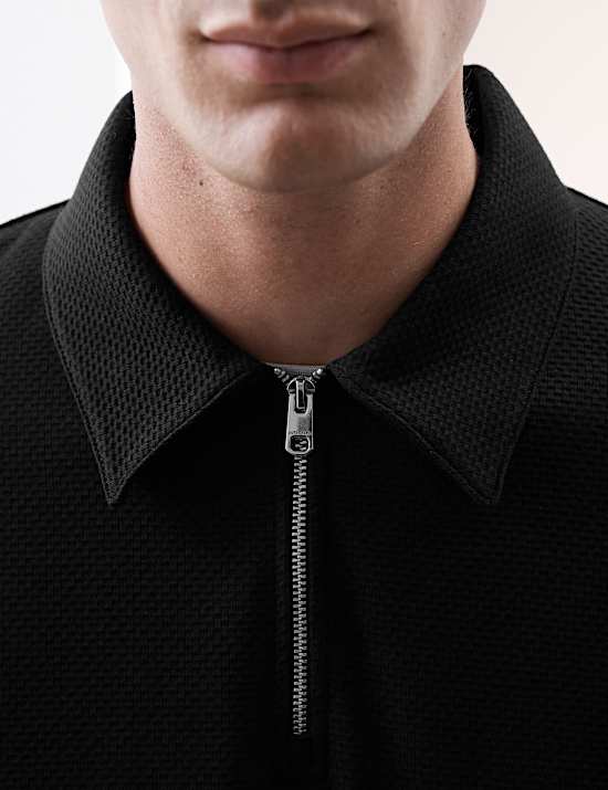 Top zippé mi-hauteur à manches longues en coton gaufré