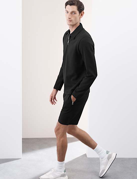 Top zippé mi-hauteur à manches longues en coton gaufré