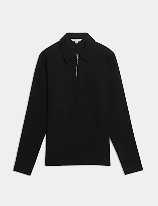 Top zippé mi-hauteur à manches longues en coton gaufré