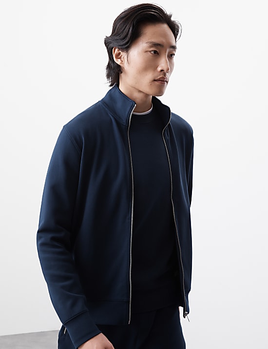 Cotton Rich Zip Up Funnel Neck Jacket