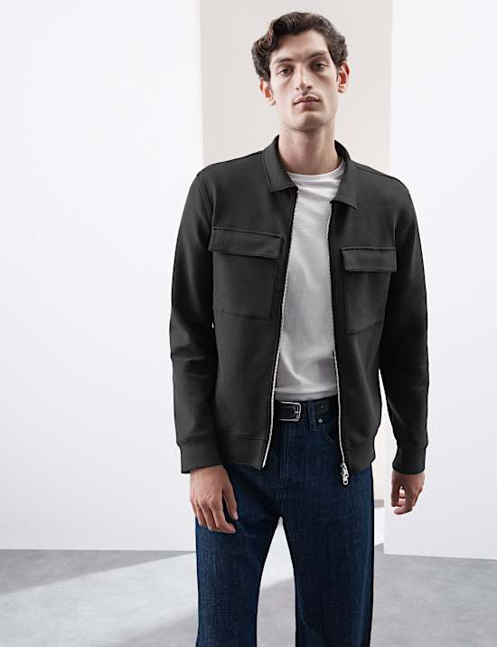 ז'קט עם רוכסן מבד עשיר בכותנה