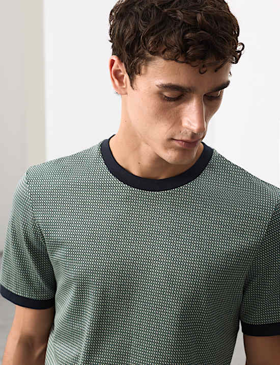 Pure Cotton Geometric Jacquard T shirt