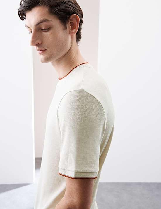 Linen Blend Crew Neck T-Shirt