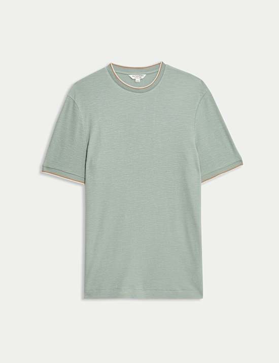 Tričko s v&yacute;střihem ke krku, ze směsi lnu