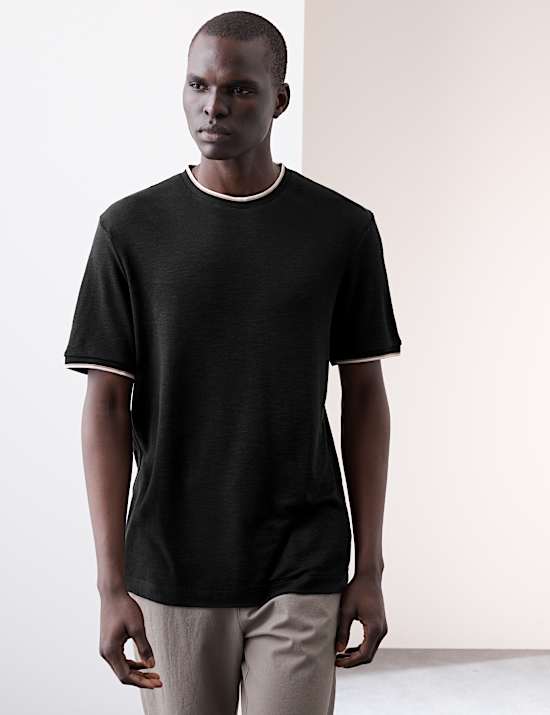 Linen Blend Crew Neck T-Shirt
