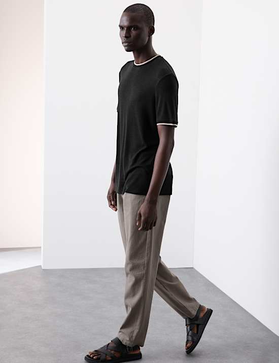 Linen Blend Crew Neck T-Shirt