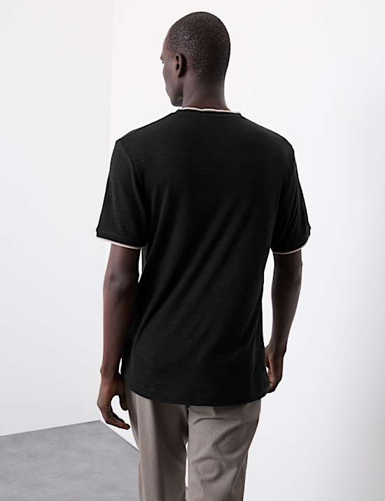 Linen Blend Crew Neck T-Shirt