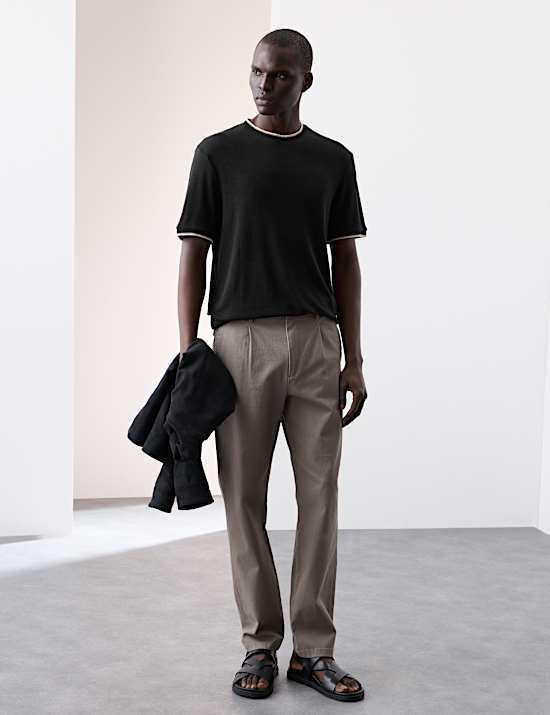 Linen Blend Crew Neck T-Shirt