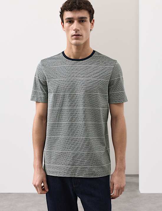Pure Cotton Textured Striped T-Shirt