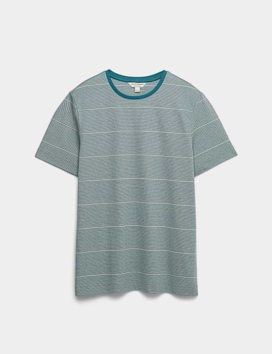 חולצת טי מפוספסת מכותנה טהורה עם טקסטורה