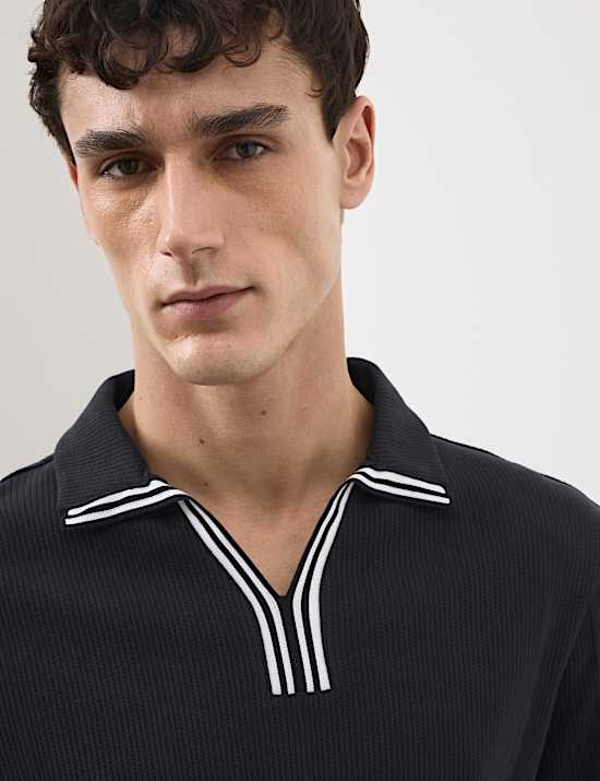 Pure Cotton Vertical Pointelle Polo Shirt