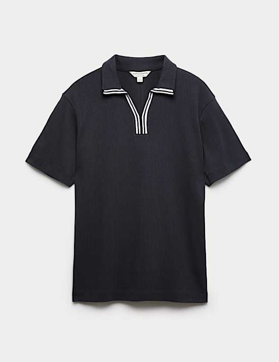 Pure Cotton Vertical Pointelle Polo Shirt