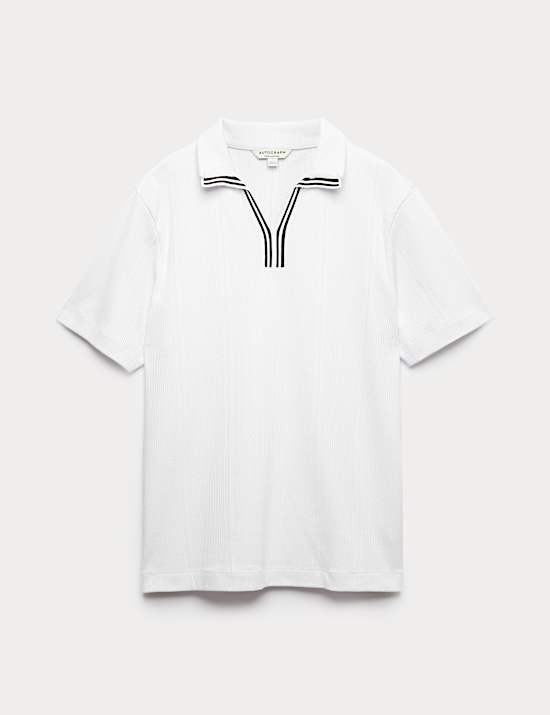 Pure Cotton Vertical Pointelle Polo Shirt
