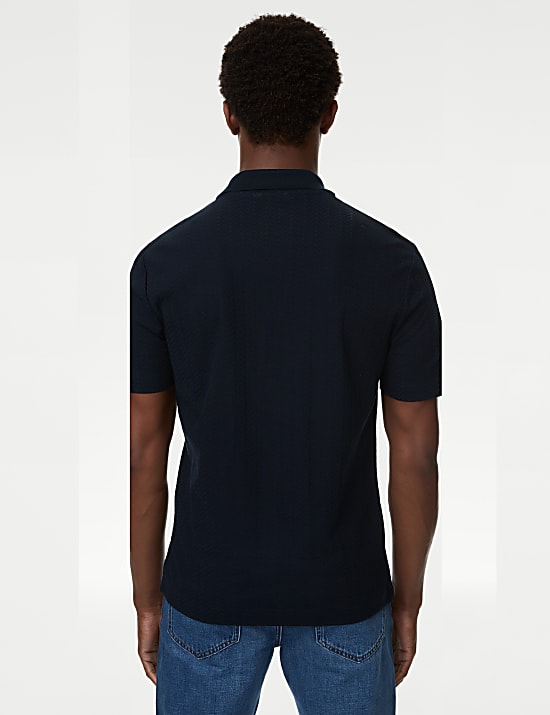 Cotton Rich Zig Zag Design Rib Polo Shirt