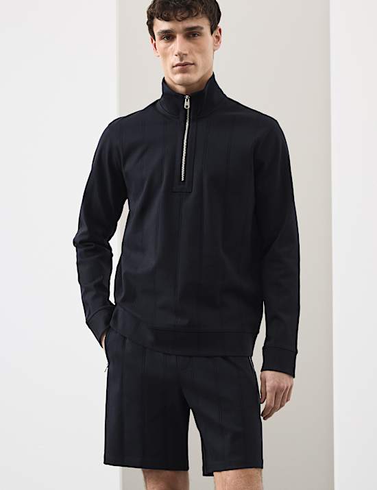 Katoenrijke korte broek met normale pasvorm en structuurdessin