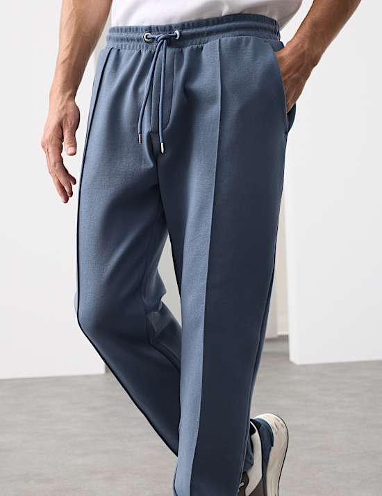 Pantalones deportivos rectos de algod&oacute;n con detalle de nervaduras